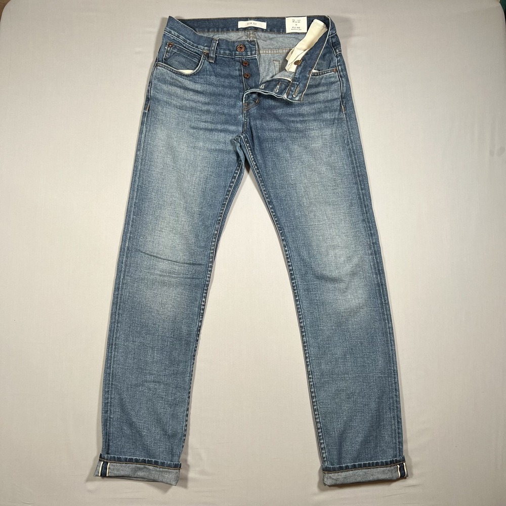 Billy Reid Selvedge Jeans Slim Cut Mens 30 Blue Denim Button Fly Made in USA